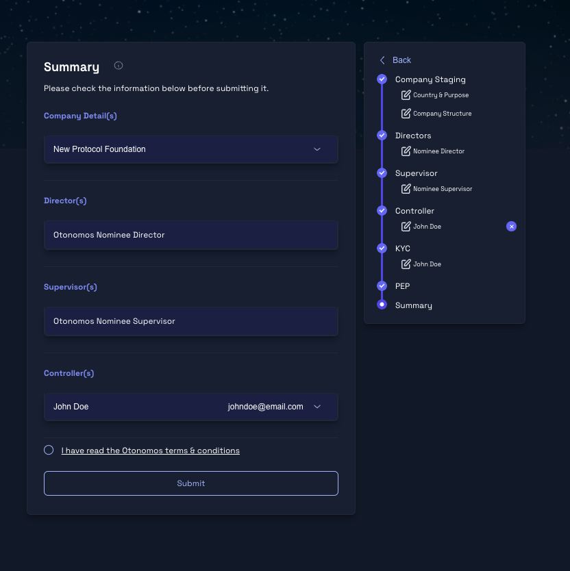 Stage your Cayman Foundation entirely online using the Otonomos dashboard